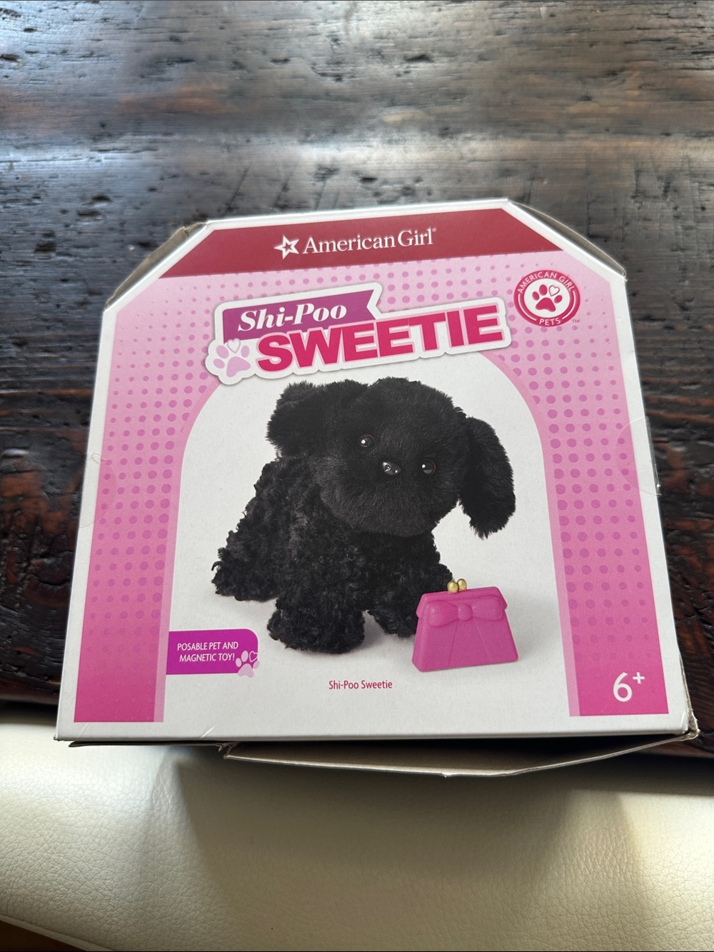 American Girl Black Plush Puppy with Pink Purse